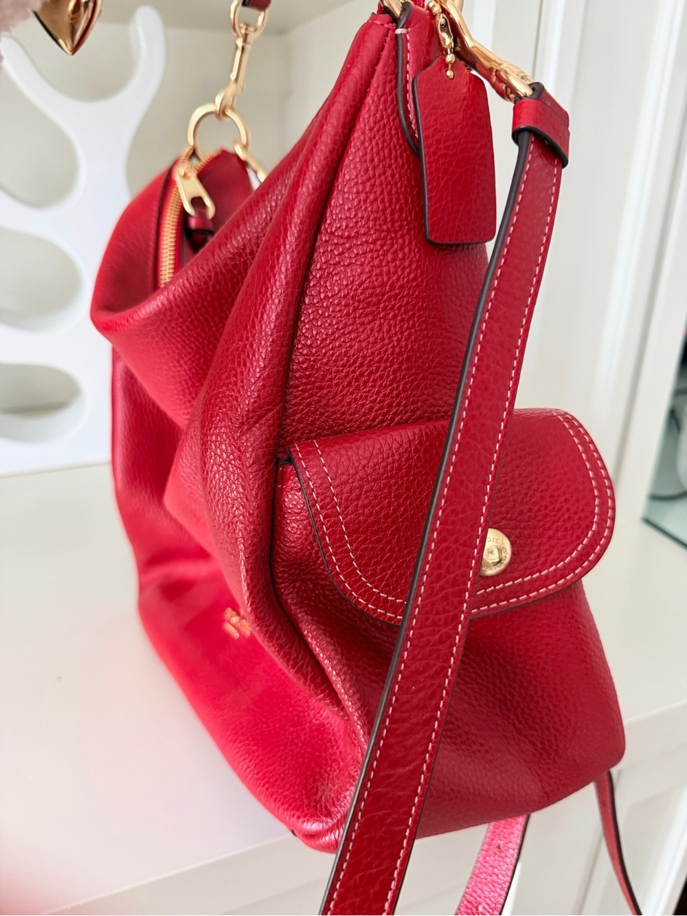 COACH Pennie Red Pebbled Leather Shoulder Crossbody Bag 6152 NEW - Picture 7 of 16